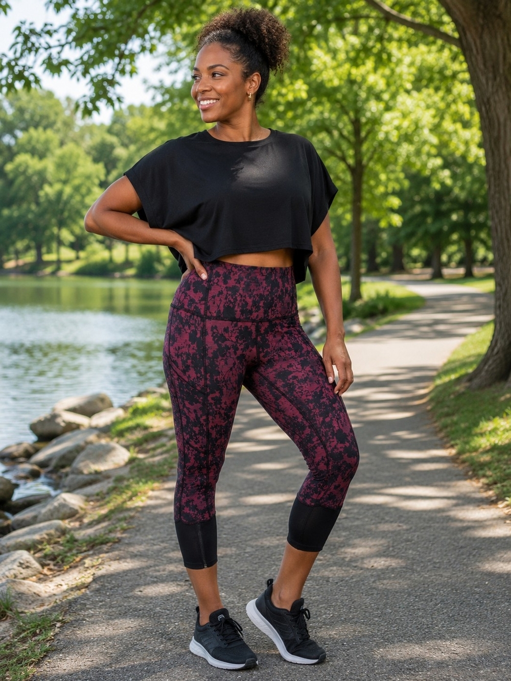 Lululemon Burgundy & Black Patterned Capri Leggings